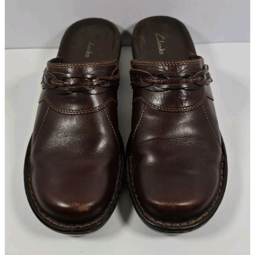 Clarks  Deva Women's Mules Slip On Dk Brown Leather Comfy Shoes Sz 10M 88859
